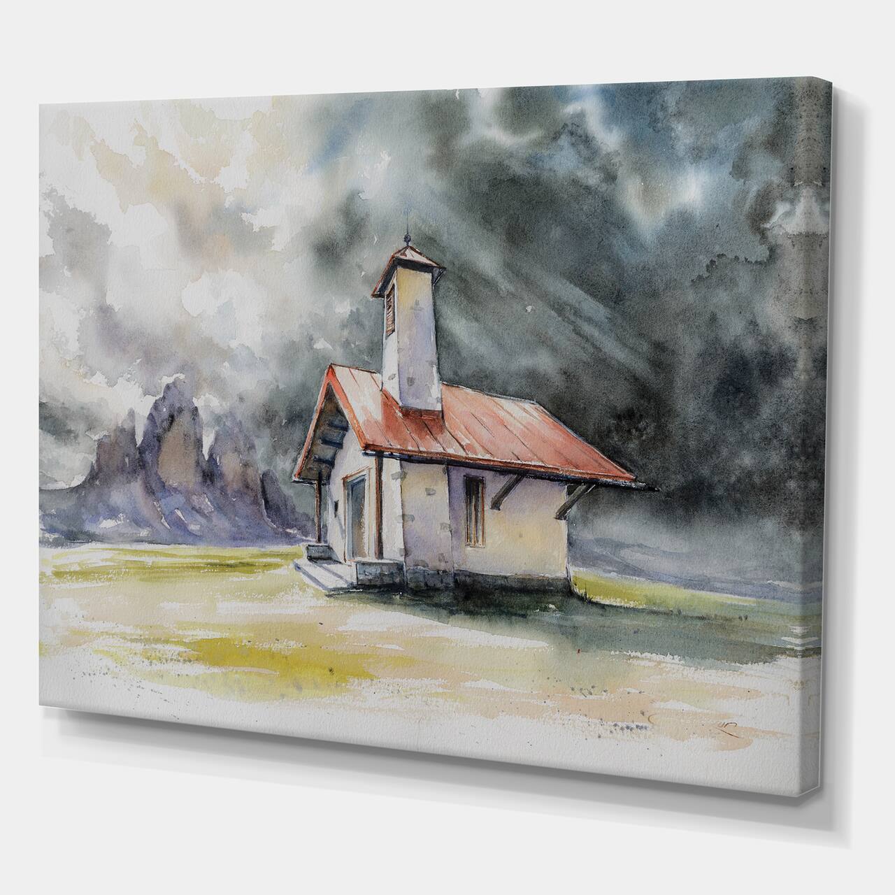 Designart - Rustic House On Mountain Top During Storm - Country Canvas Wall Art Print